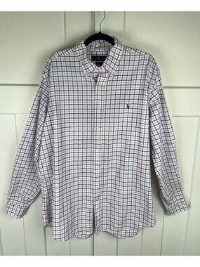 Ralph Lauren Classic Fit XL Pink Navy Plaid Button Front Oxford Shirt Pony